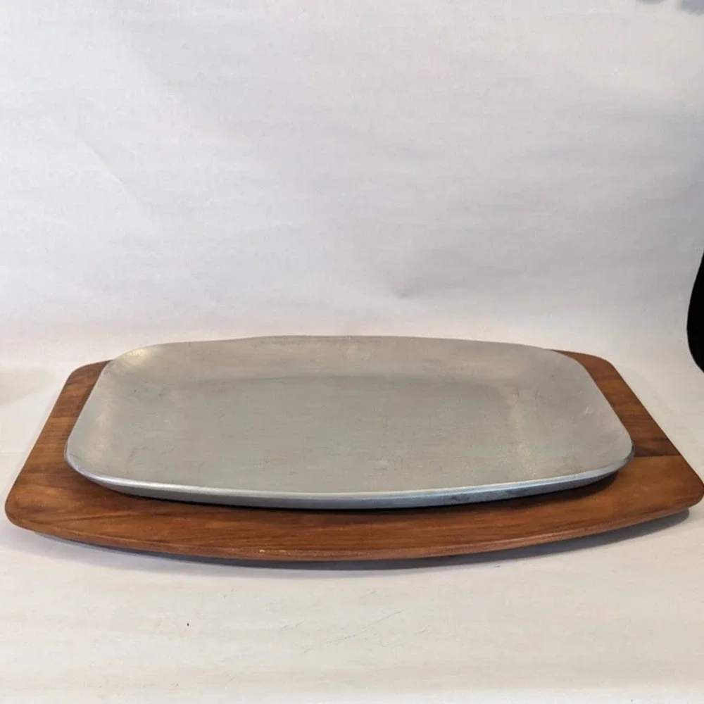 Vtg Gladmark Burbank Teak Wood Aluminum Steak Sizzler Platter Tray MCM Vintage